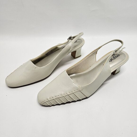 Easy Street Slingback Shoes Sz 8W | Bone Stretch Low Heel Closed Toe Comfort - Picture 1 of 12